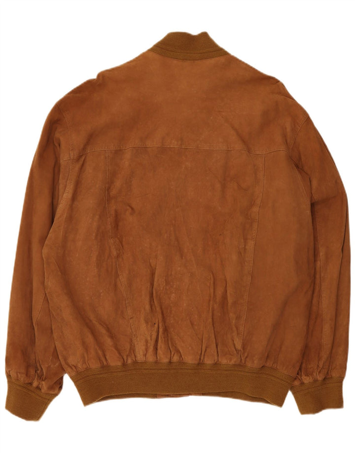 VINTAGE Mens Suede Bomber Jacket IT 58 4XL Brown Leather