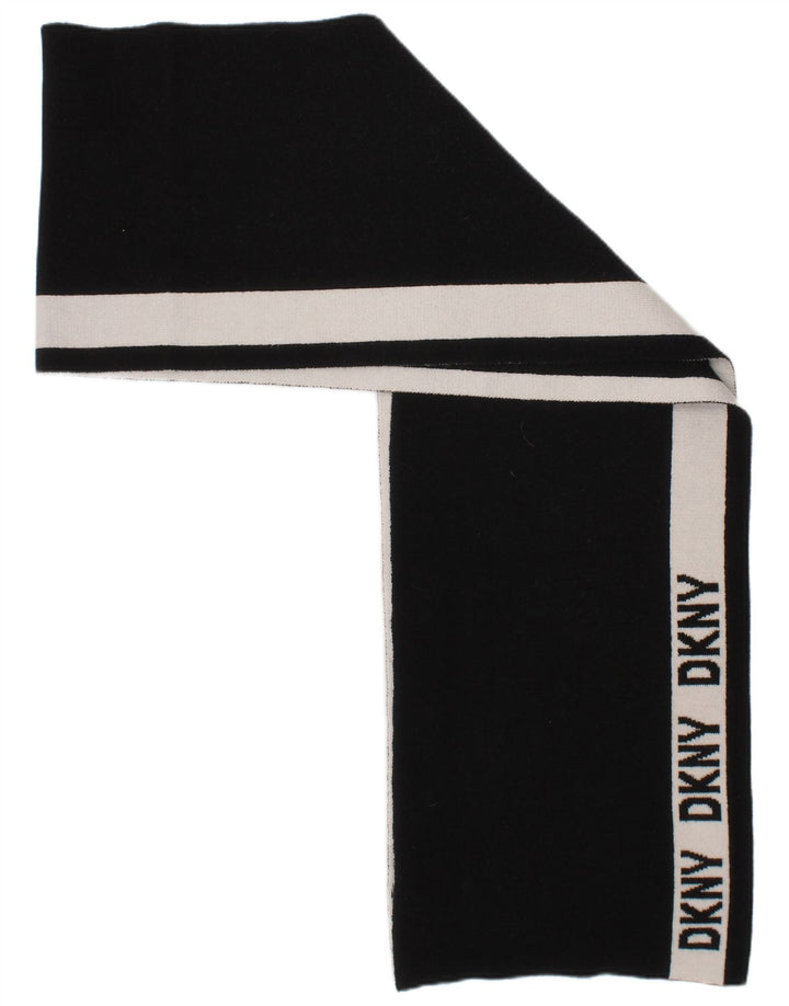 Dkny Mens Rectangle Scarf One Size Black Striped Acrylic Logo