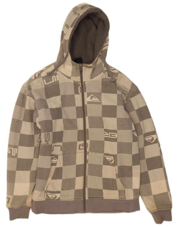 Quiksilver Mens Graphic Zip Hoodie Sweater Large Grey Geometric Cotton