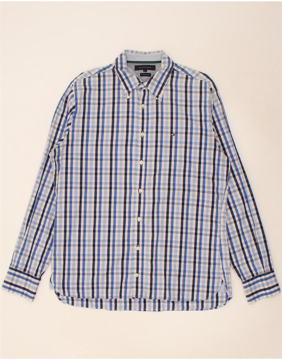 TOMMY HILFIGER Mens Shirt Large Blue Check Cotton Vintage Tommy Hilfiger and Second-Hand Tommy Hilfiger from Messina Hembry 