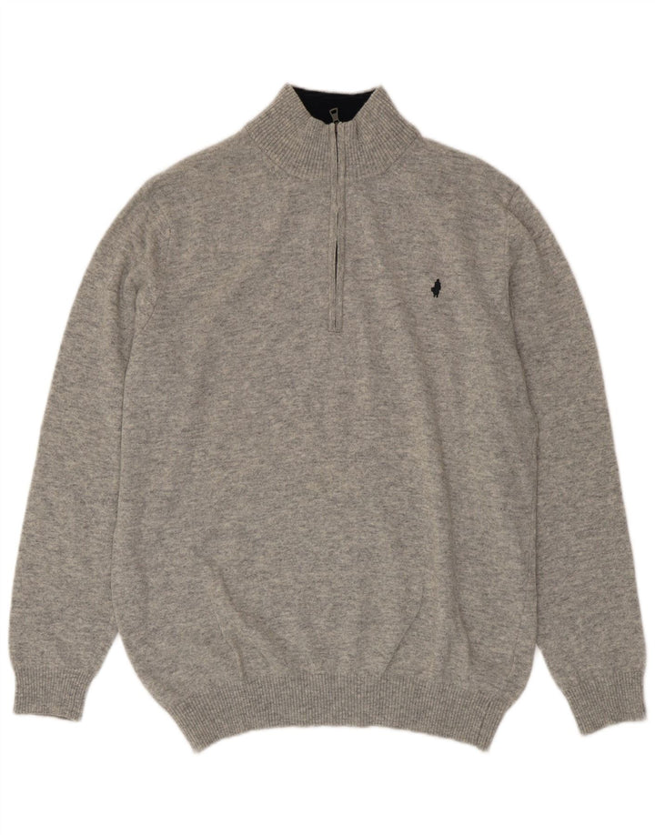 MARLBORO CLASSICS Mens Zip Neck Jumper Sweater 2XL Grey Wool