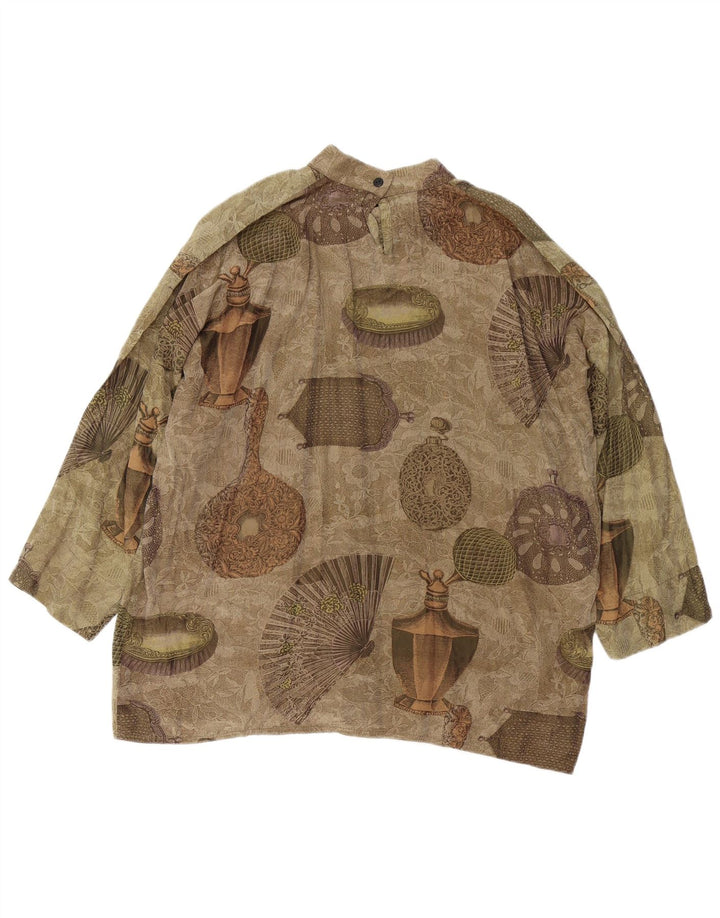 Vintage Womens Abstract Pattern Blouse Top UK 10 Small Green Retro