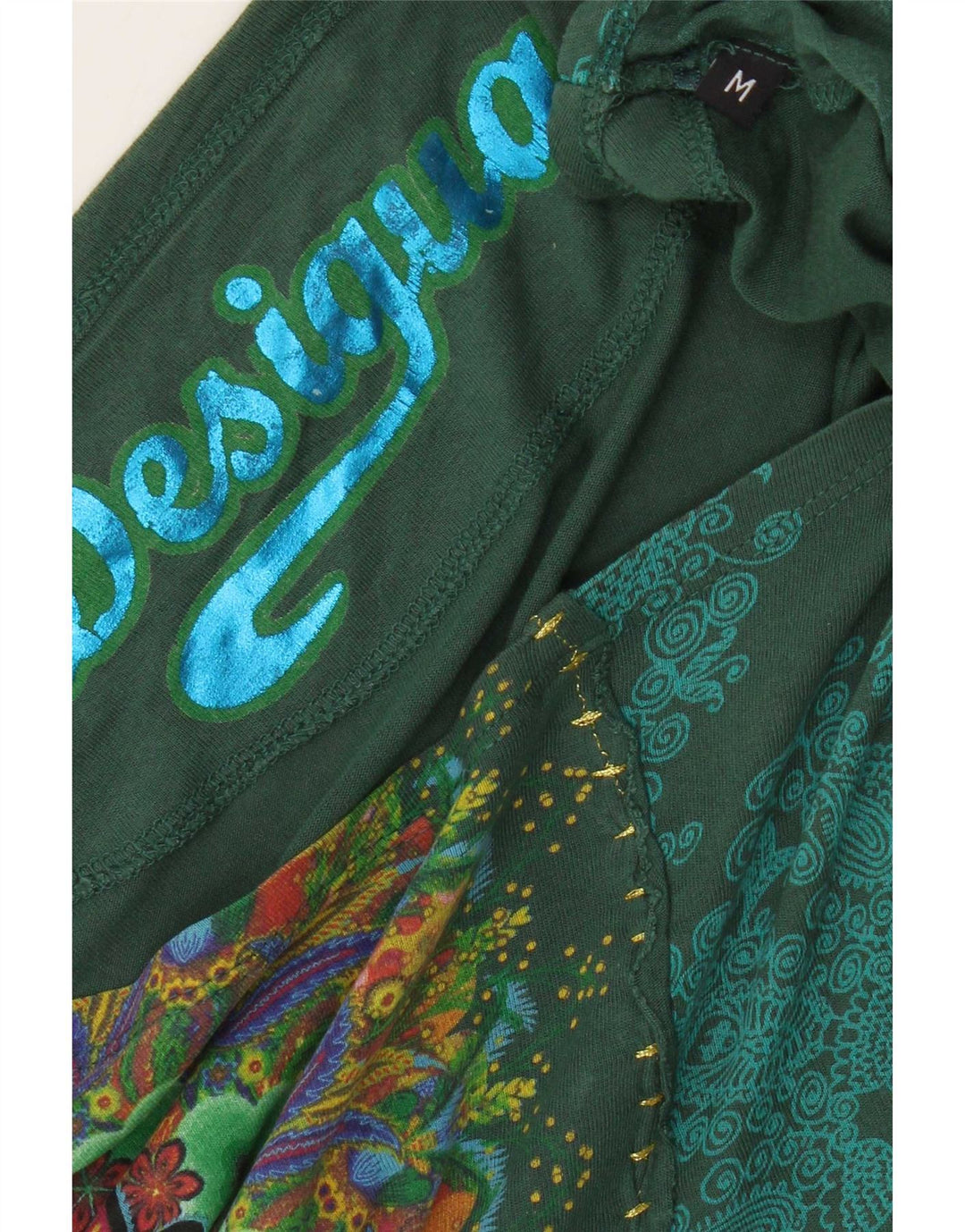 Desigual Womens Oversized Graphic Batwing Blouse Top UK 14 Medium Green