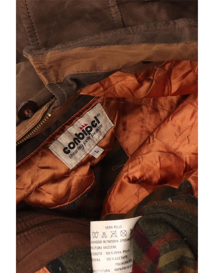 CONBIPEL Mens Leather Jacket UK 40 Large Brown Leather