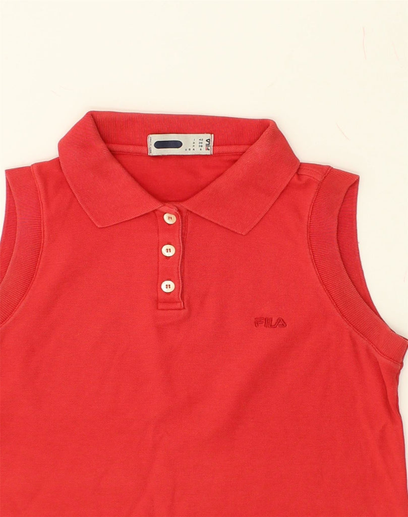 FILA Womens Sleeveless Polo Shirt IT 42 Medium Red Cotton | Vintage Fila | Thrift | Second-Hand Fila | Used Clothing | Messina Hembry 