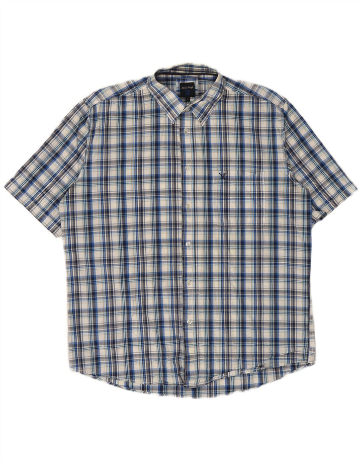 JAMES PRINGLE Mens Short Sleeve Shirt Large Blue Check Cotton