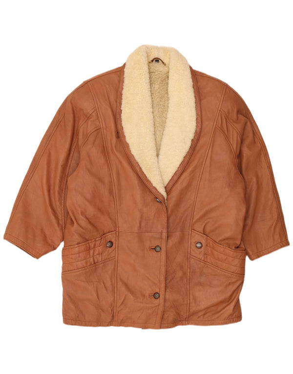 Vintage Womens Oversized Shearling Jacket UK 16 Large Brown