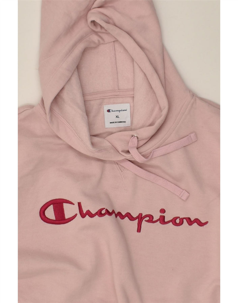 CHAMPION Womens Graphic Hoodie Jumper UK 18 XL Pink Cotton | Vintage Champion | Thrift | Second-Hand Champion | Used Clothing | Messina Hembry 