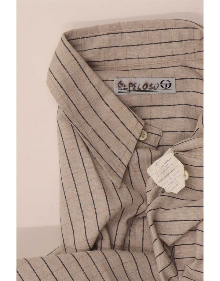 Sergio Tacchini Mens Shirt Medium Grey Striped Cotton