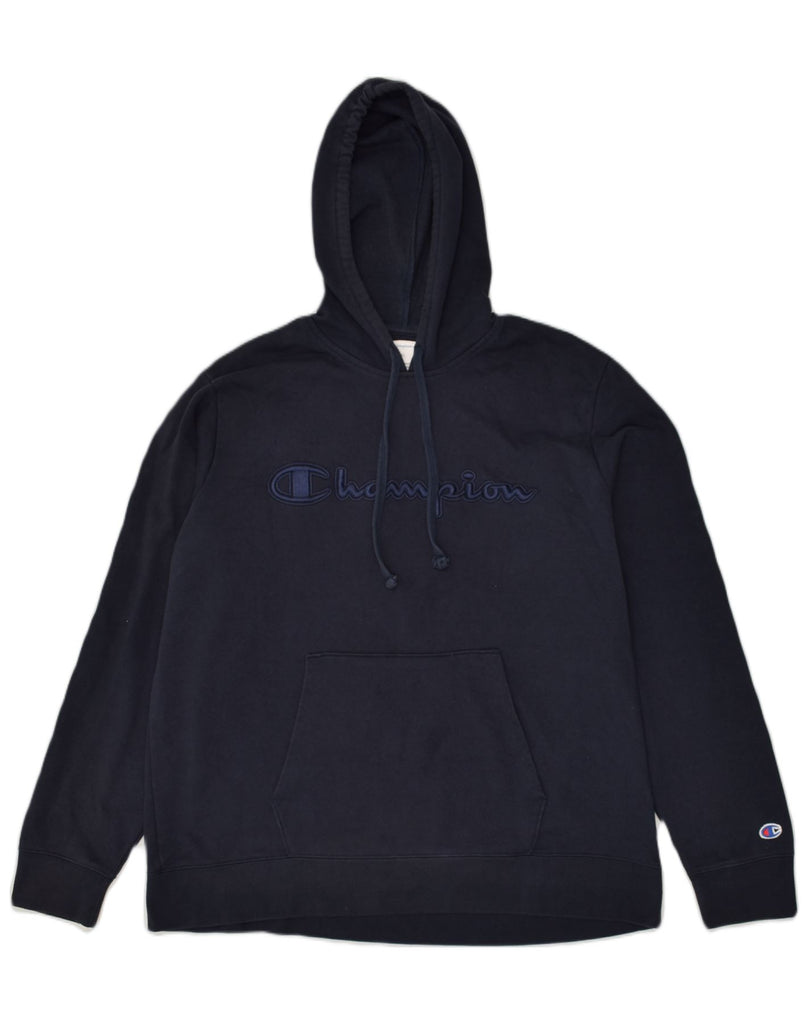 CHAMPION Mens Graphic Hoodie Jumper XL Navy Blue Cotton | Vintage Champion | Thrift | Second-Hand Champion | Used Clothing | Messina Hembry 