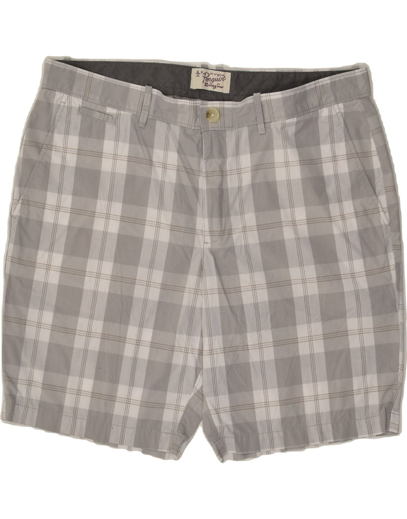 PENGUIN Mens Chino Shorts EU 54 2XL W42  Grey Check Cotton | Vintage Penguin | Thrift | Second-Hand Penguin | Used Clothing | Messina Hembry 