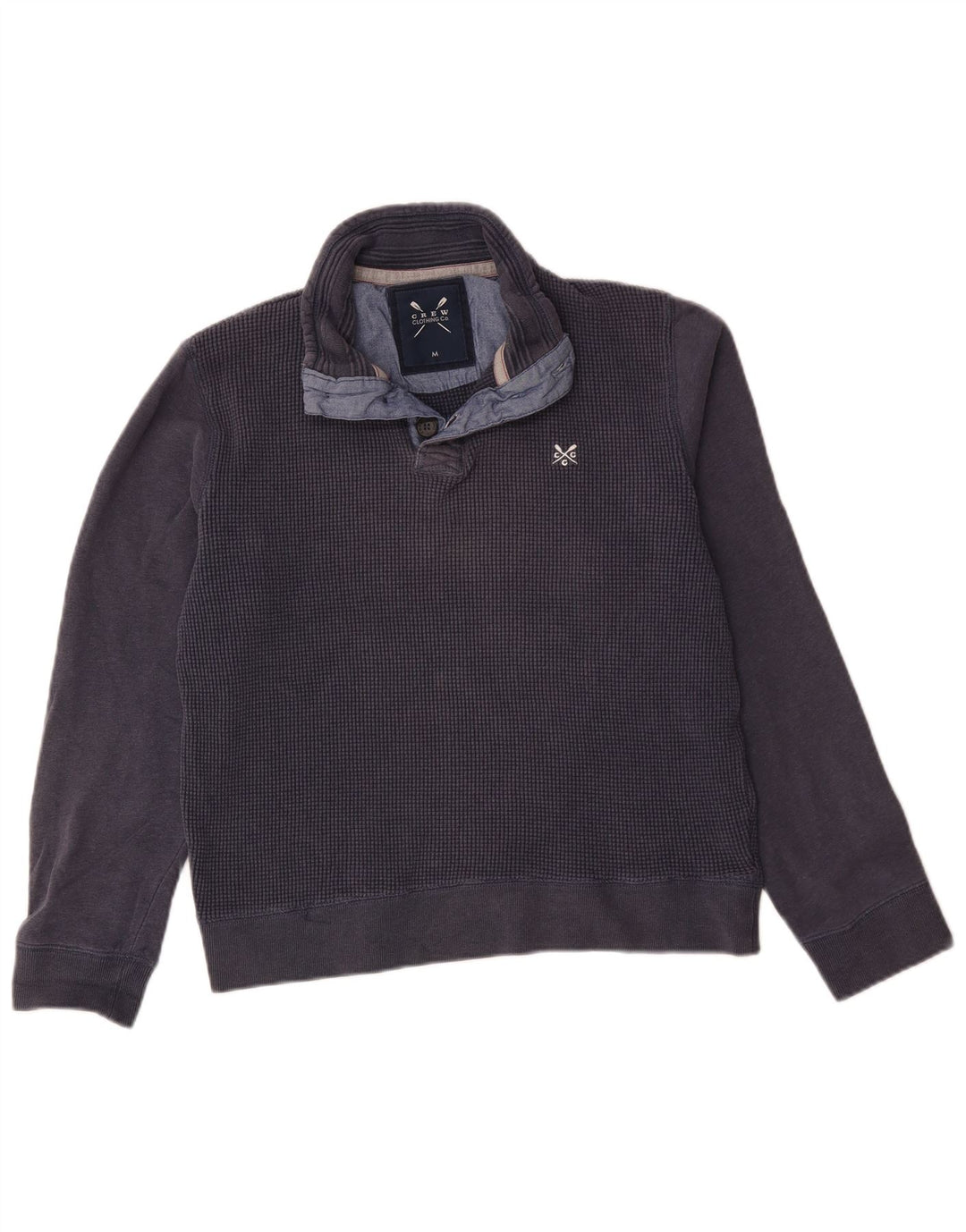 Crew Clothing Mens Button Neck Sweatshirt Jumper Medium Navy Blue Cotton