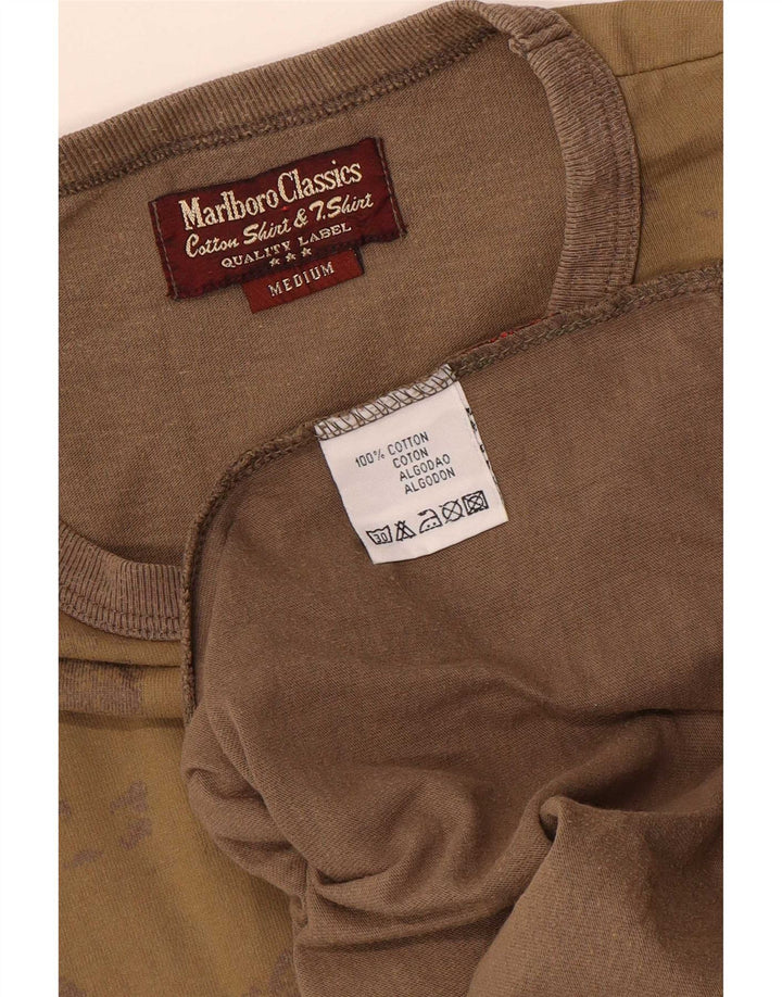 Marlboro Classics Mens Graphic T-Shirt Top Medium Brown Pinstripe Cotton