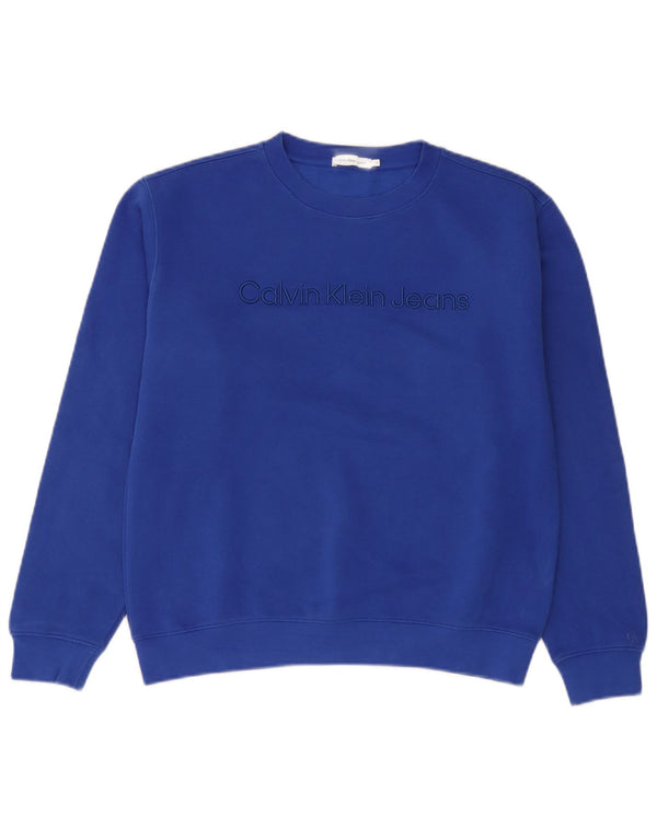 Calvin Klein Jeans Boys Graphic Sweatshirt Jumper 15-16 Years Blue Cotton