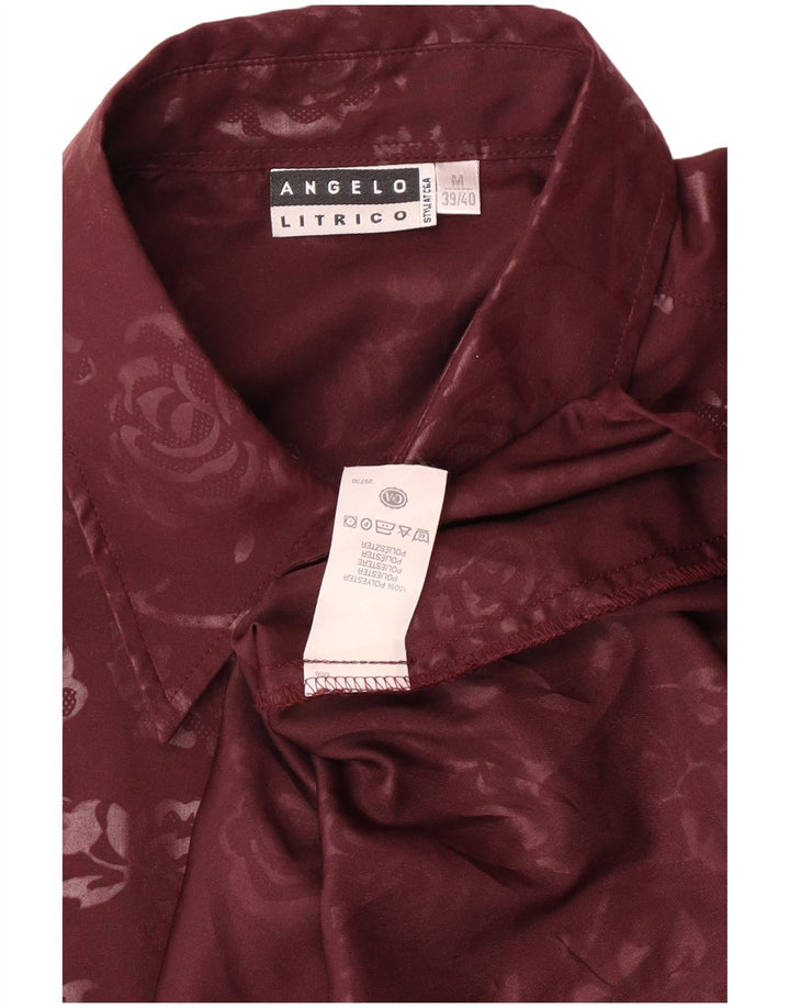 Angelo Litrico Mens Short Sleeve Shirt Size 39/40 Medium Burgundy Floral