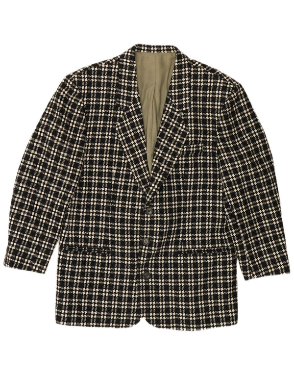 VINTAGE Mens 3 Button Blazer Jacket IT 48 Medium Black Houndstooth Wool
