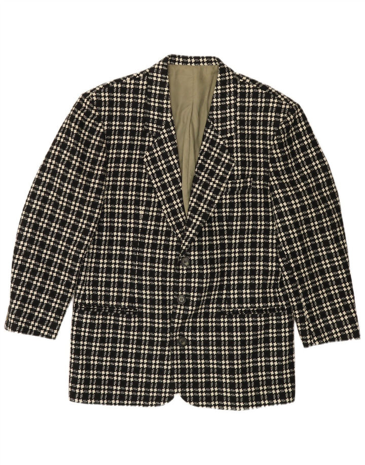 VINTAGE Mens 3 Button Blazer Jacket IT 48 Medium Black Houndstooth Wool
