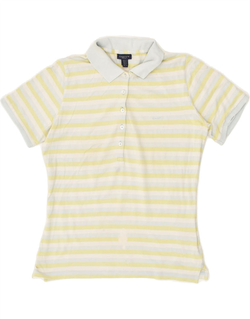 GANT Womens Polo Shirt UK 12 Medium Blue Striped Cotton | Vintage Gant | Thrift | Second-Hand Gant | Used Clothing | Messina Hembry 