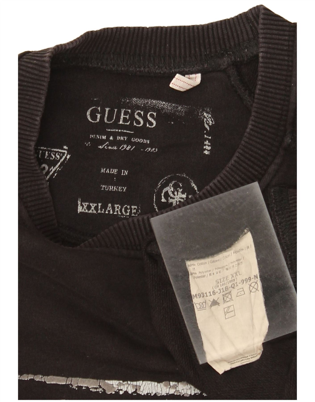 Guess Mens Graphic Sweatshirt Jumper 2XL Black Cotton