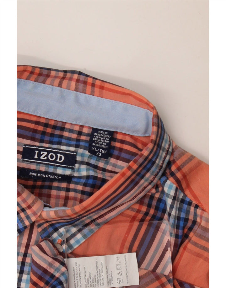 Izod Mens Shirt XL Orange Check Cotton