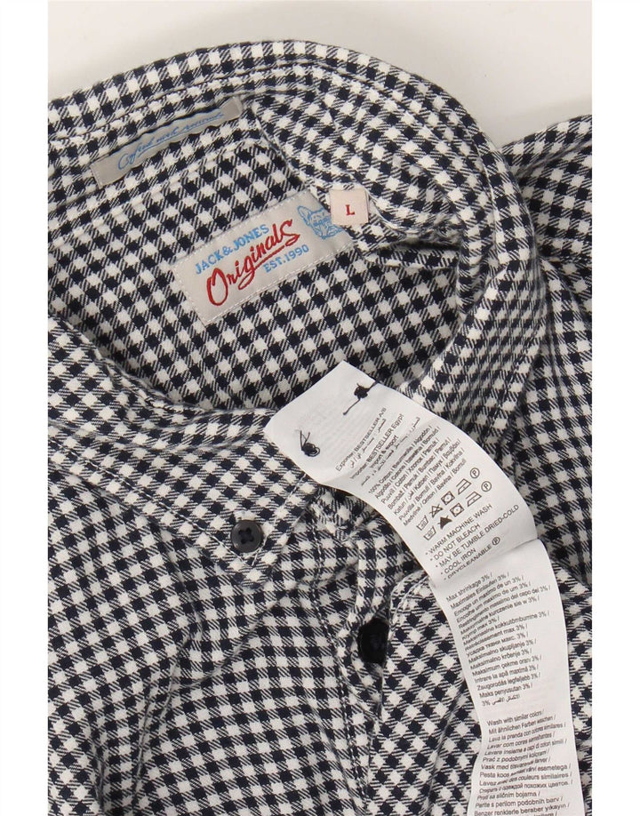Jack & Jones Mens Shirt Large Navy Blue Gingham Cotton