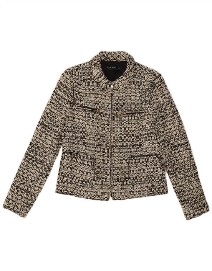 Zara Womens Full Zip Blazer Jacket UK 10 Small Grey Flecked