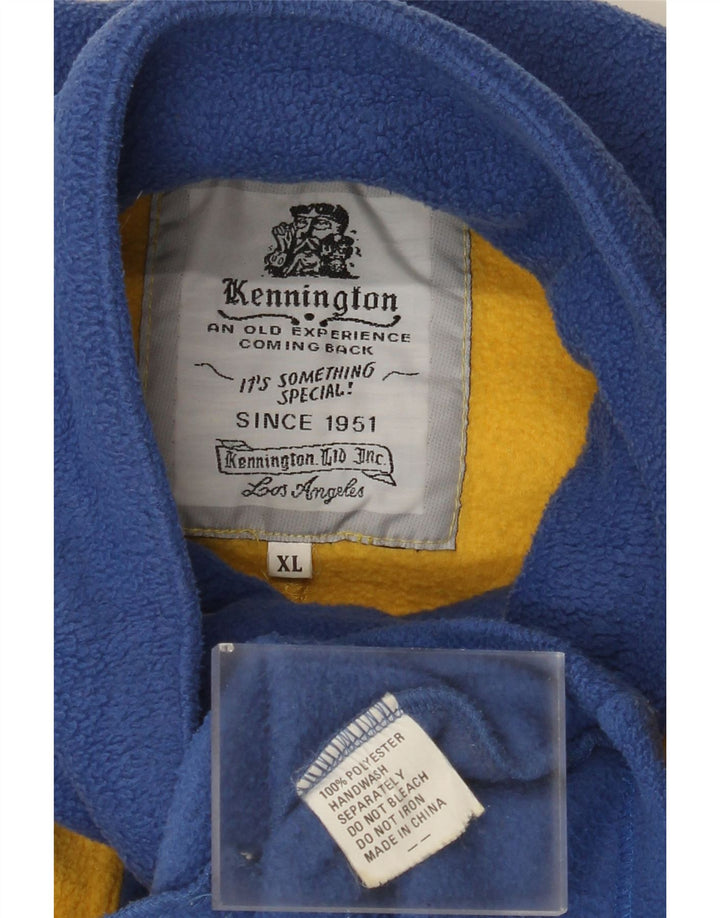 KENNINGTON Mens Zip Neck Fleece Jumper XL Blue Colourblock Polyester