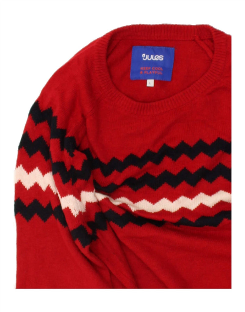 JULES Mens Crew Neck Jumper Sweater Large Red Chevron Cotton | Vintage Jules | Thrift | Second-Hand Jules | Used Clothing | Messina Hembry 