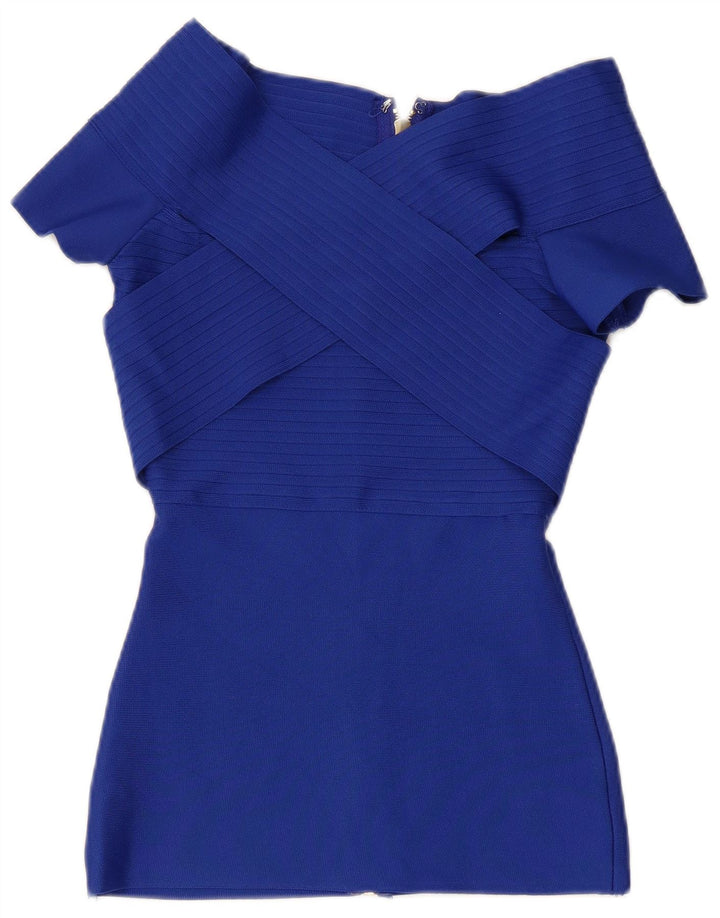 Karen Millen Womens Off Shoulder Blouse Top UK 4 XS Blue Polyester