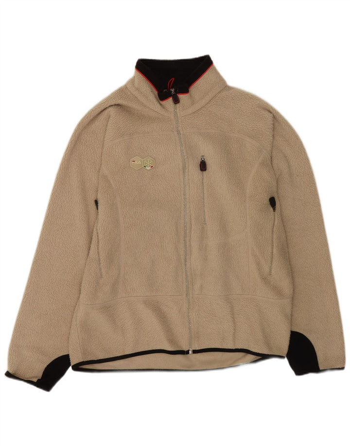Fila Mens Fleece Jacket UK 40 Large Beige Colourblock Polyester