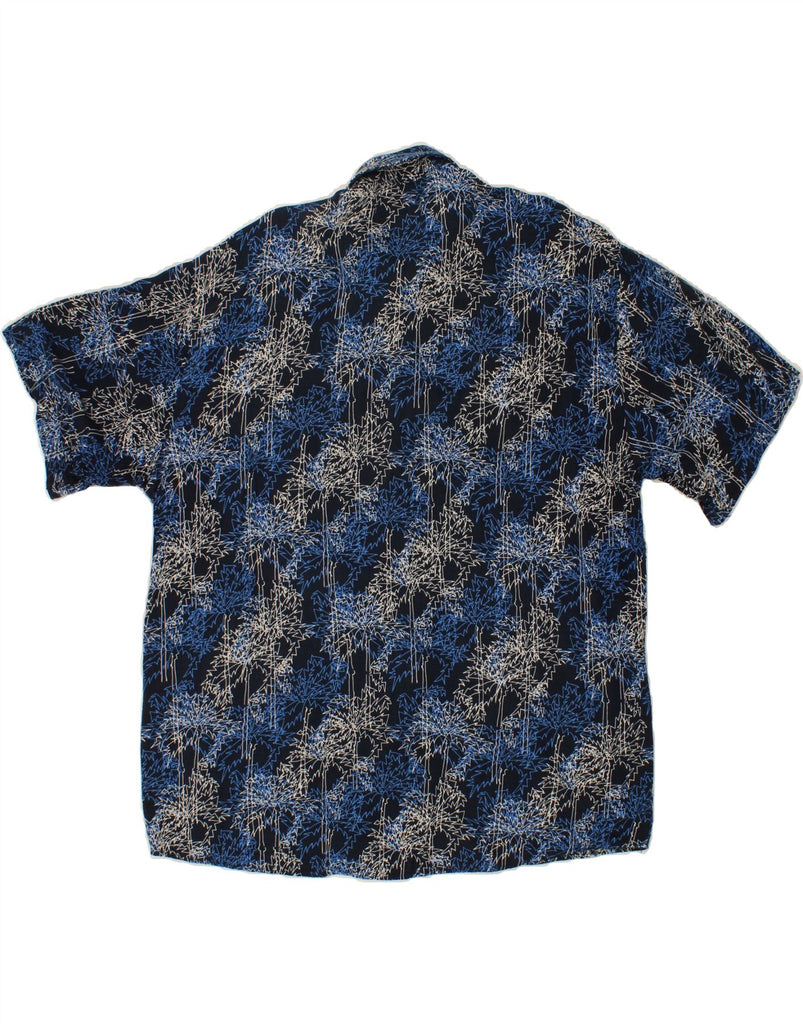 VINTAGE Mens Abstract Pattern Short Sleeve Shirt Large Navy Blue Viscose Vintage Vintage and Second-Hand Vintage from Messina Hembry 