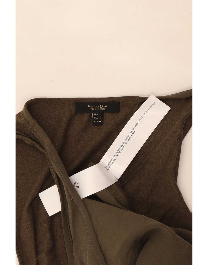 Massimo Dutti Womens Vest Top UK 10 Small Khaki Cotton