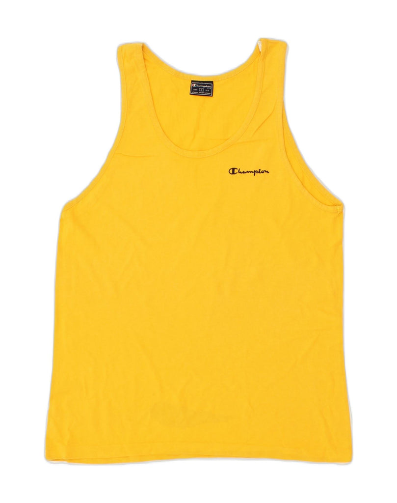 CHAMPION Womens Vest Top UK 14 Large Yellow Cotton | Vintage Champion | Thrift | Second-Hand Champion | Used Clothing | Messina Hembry 