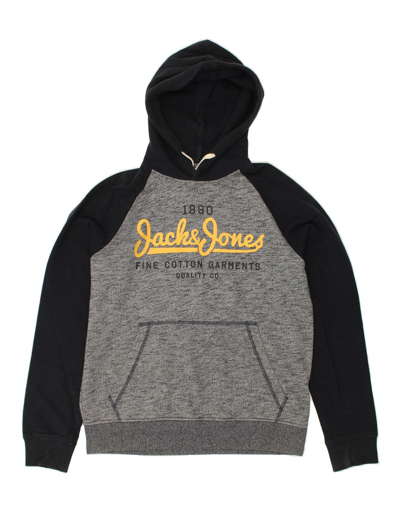 JACK & JONES Mens Graphic Hoodie Jumper Medium Grey Colourblock Cotton | Vintage Jack & Jones | Thrift | Second-Hand Jack & Jones | Used Clothing | Messina Hembry 