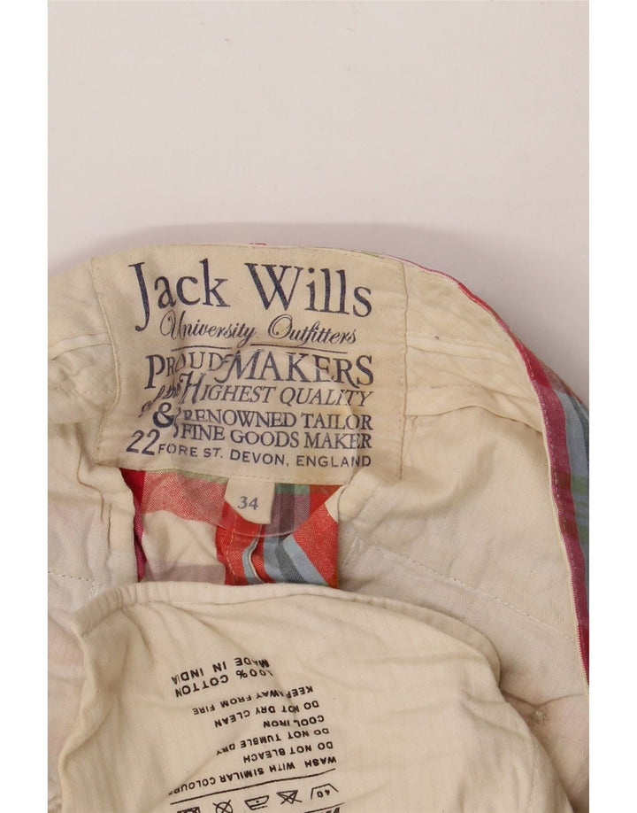 JACK WILLS Mens Chino Shorts W34 Large Multicoloured Check Cotton