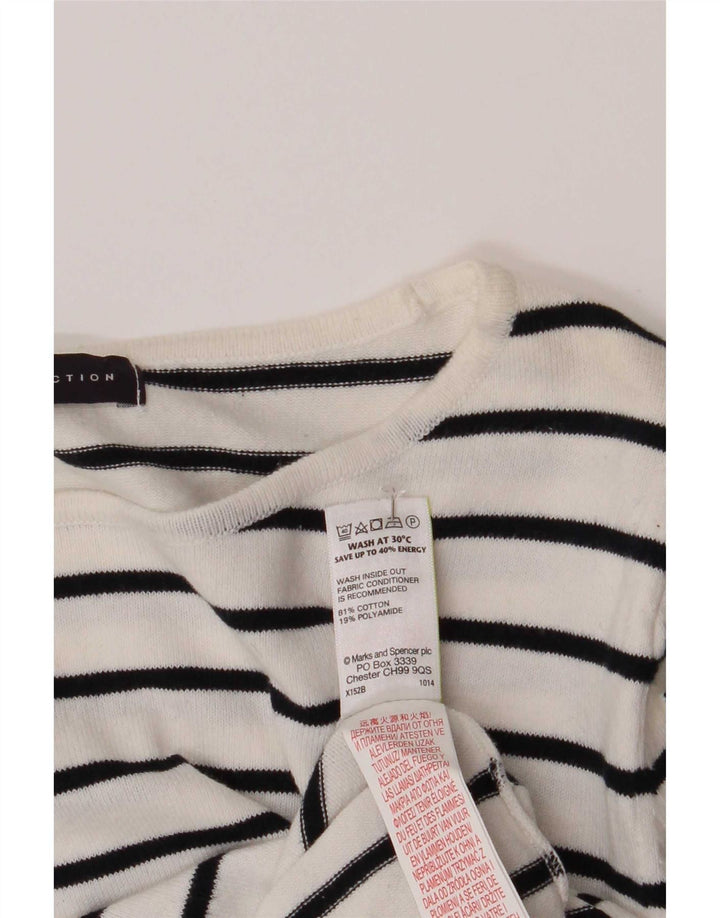Marks & Spencer Womens Crop Top Long Sleeve UK 14 Medium White Striped