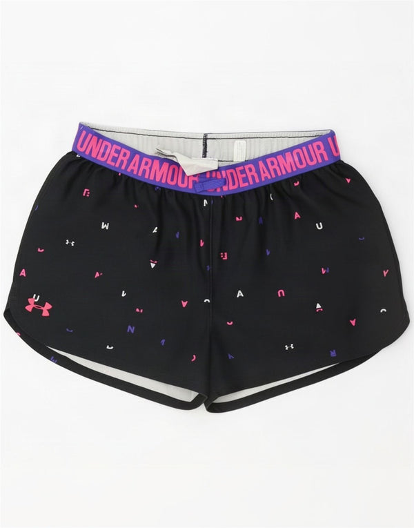 Under Armour Girls Heat Gear Sport Shorts 13-14 Years XL Black Spotted