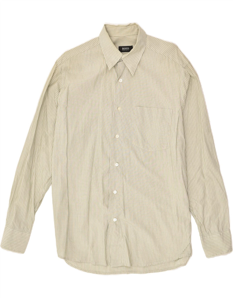 HUGO BOSS Mens Shirt Size 40 Medium Beige Striped Cotton | Vintage Hugo Boss | Thrift | Second-Hand Hugo Boss | Used Clothing | Messina Hembry 