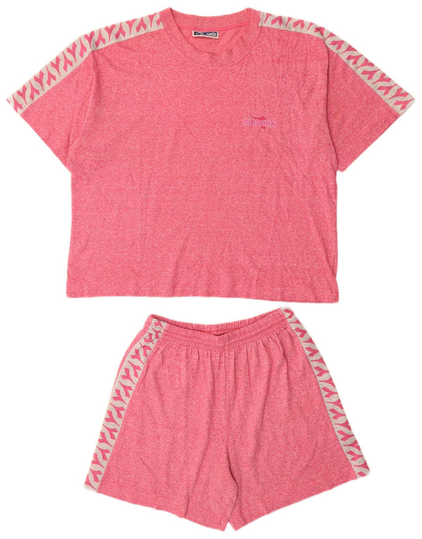 DIADORA Womens Oversized Graphic 2 Piece Set UK 10 Small Red Cotton