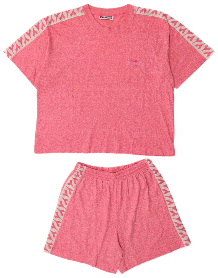 DIADORA Womens Oversized Graphic 2 Piece Set UK 10 Small Red Cotton