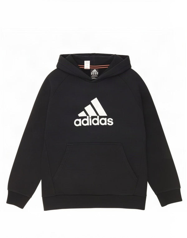 Adidas Boys Graphic Hoodie Jumper 13-14 Years Black Cotton