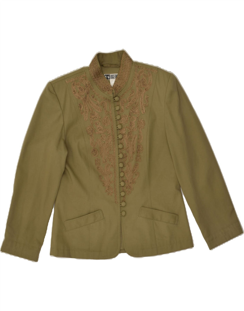 TOGETHER Womens Blazer Jacket UK 10 Small  Khaki Floral Polyester | Vintage Together | Thrift | Second-Hand Together | Used Clothing | Messina Hembry 