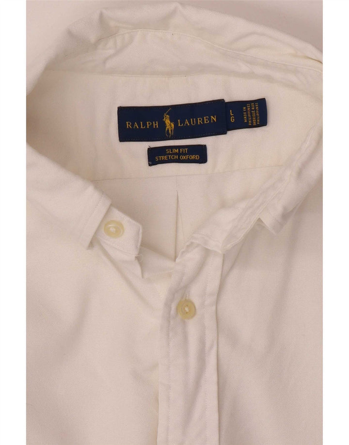 Ralph Lauren Mens Stretch Oxford Slim Fit Shirt Large White