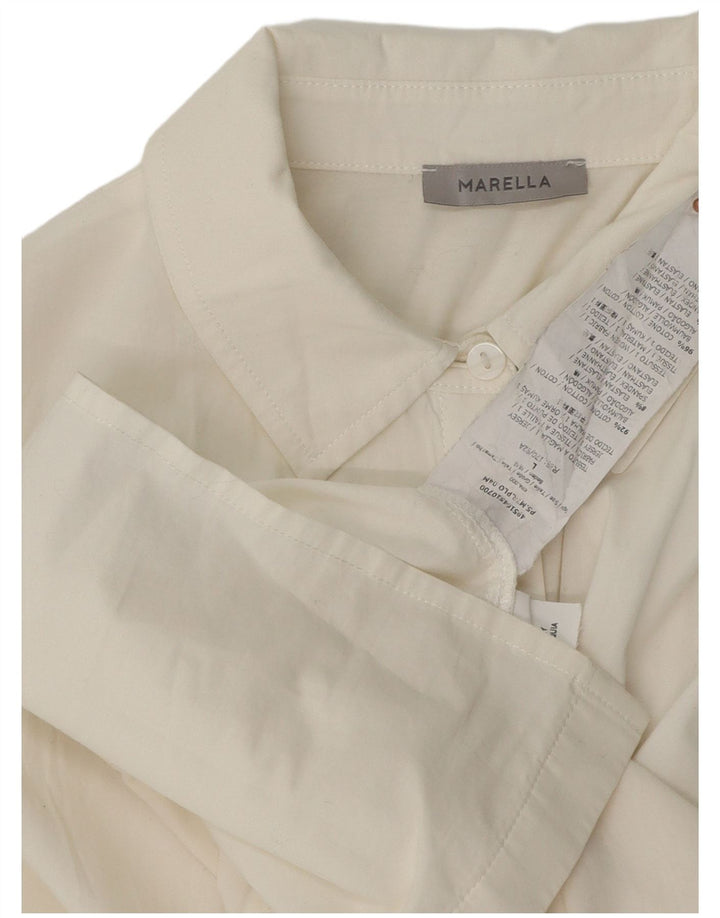 Marella Womens Longline Shirt Blouse UK 16 Large Off White Cotton