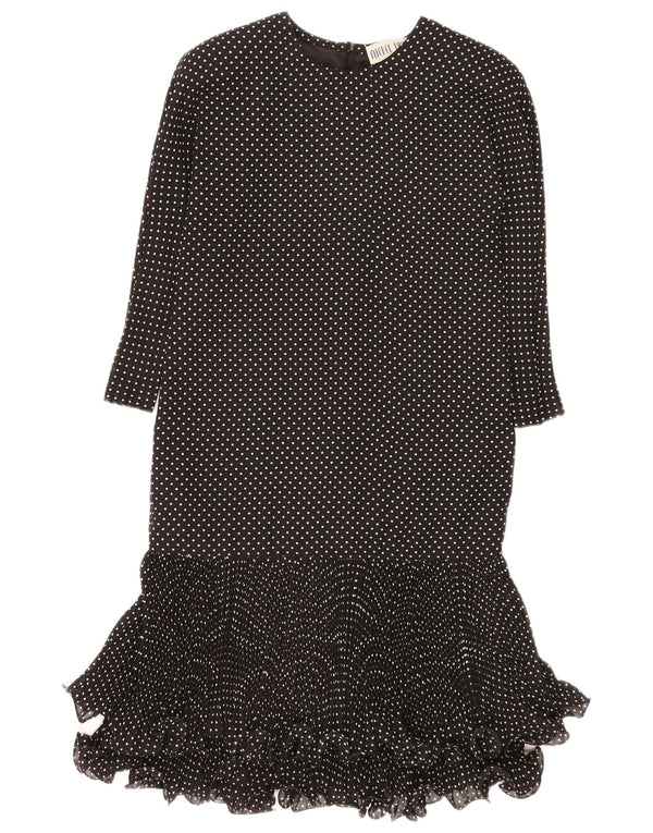 Vintage Womens 3/4 Sleeve Drop Waist Dress UK 10 Small Black Spotted