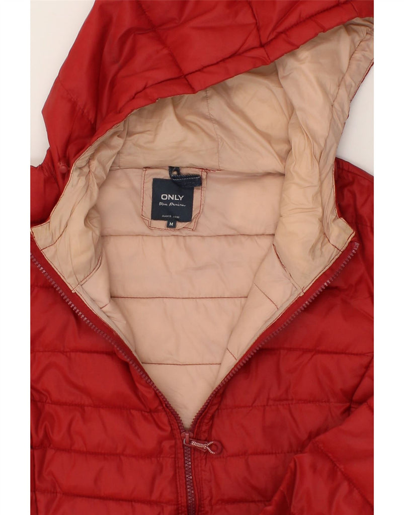 ONLY Womens Hooded Padded Jacket UK 12 Medium Red Nylon | Vintage Only | Thrift | Second-Hand Only | Used Clothing | Messina Hembry 