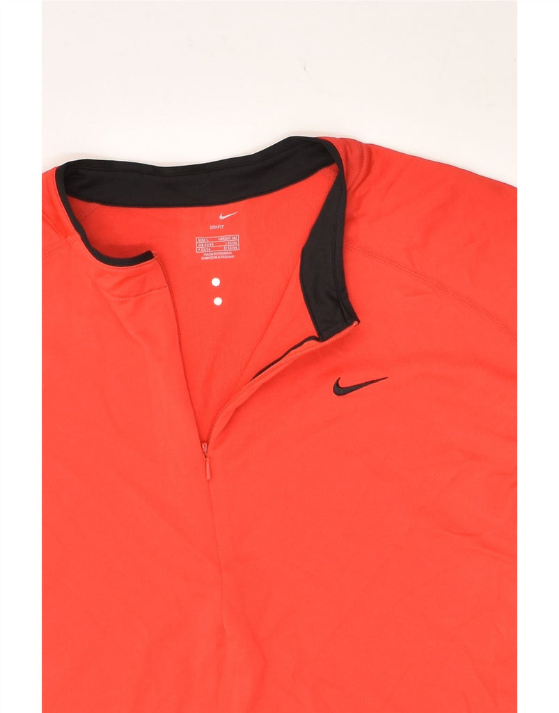 NIKE Mens Dri Fit Zip Neck T-Shirt Top UK 42/44 Large Red Colourblock | Vintage Nike | Thrift | Second-Hand Nike | Used Clothing | Messina Hembry 