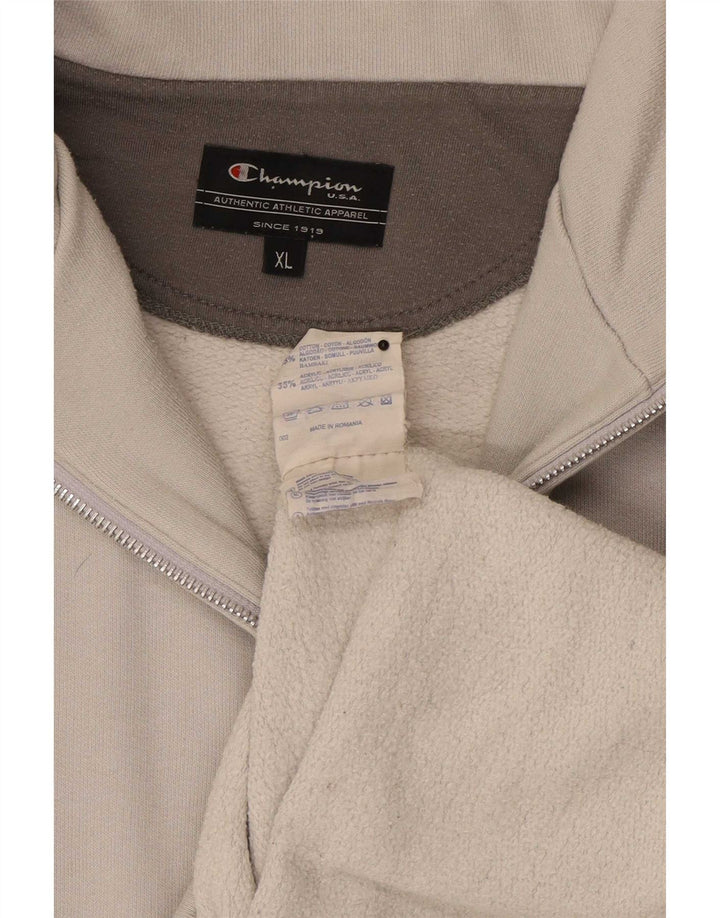 Champion Mens Zip Neck Sweatshirt Jumper XL Grey Cotton