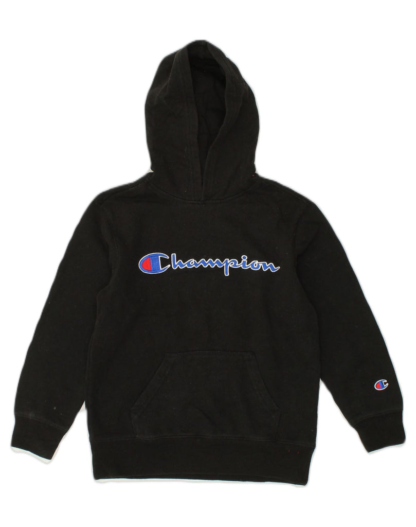 CHAMPION Girls Graphic Hoodie Jumper 9-10 Years Small  Black Cotton | Vintage Champion | Thrift | Second-Hand Champion | Used Clothing | Messina Hembry 