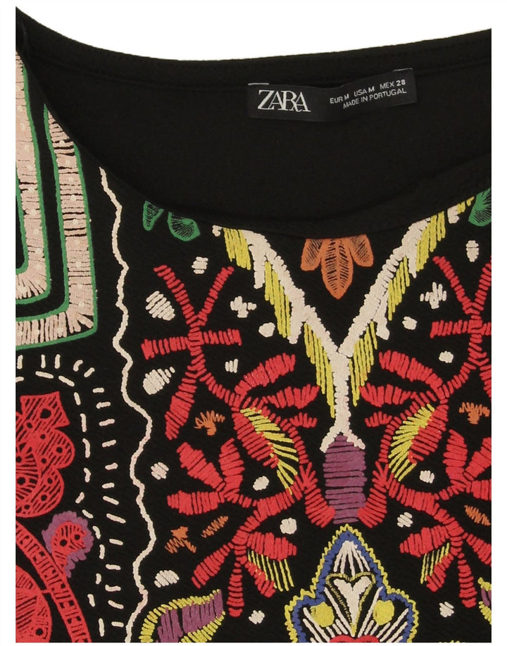 Zara Womens Abstract Pattern Shift Dress UK 14 Medium Black